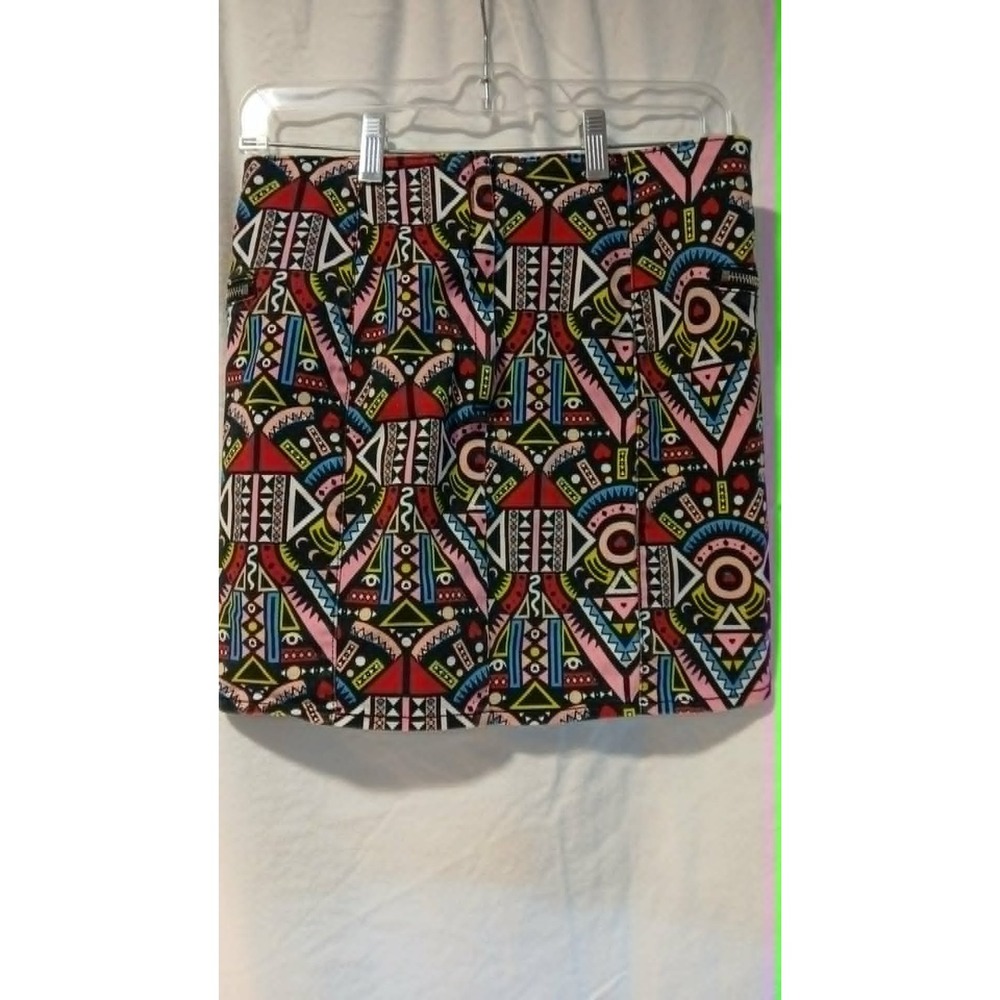 Divided by H&M Colorful Geometrical Mini Skirt Multicolor Zip Accents Size 8